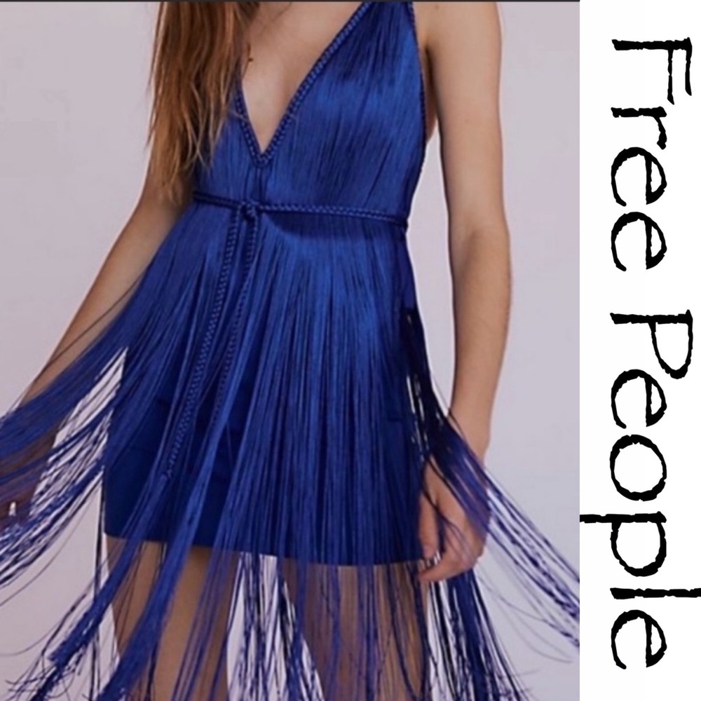 NWOT FREE PEOPLE Blue Fringe Element Bodycon Dress